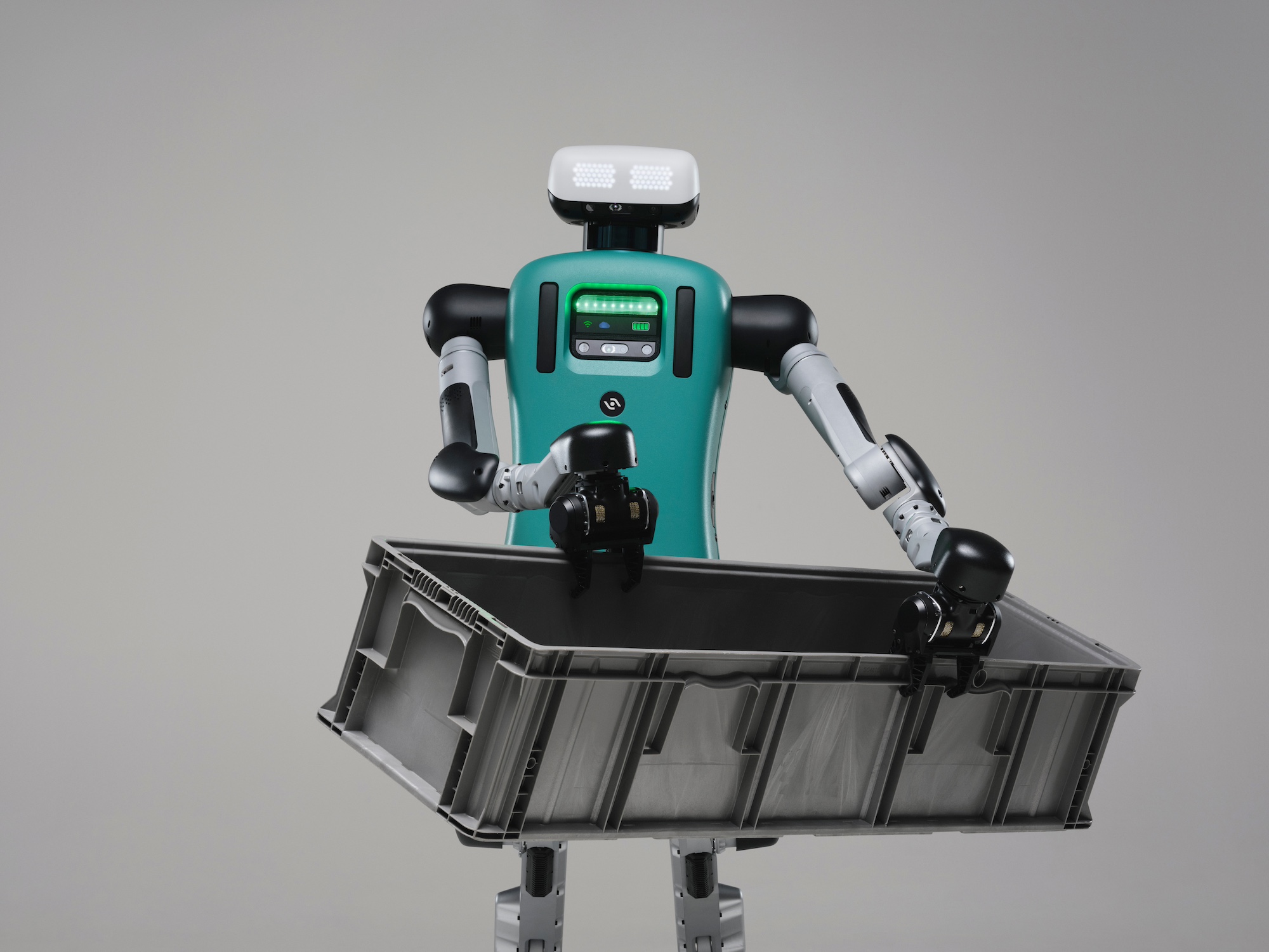 Agility Digit 4 humanoid robot holding a tote